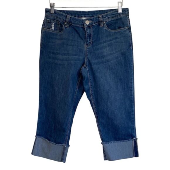 Christopher & Banks Denim - Christopher & Banks Straight Leg, Mid Rise, Cropped Cuffed Jeans- 6P (Fit 30x20)